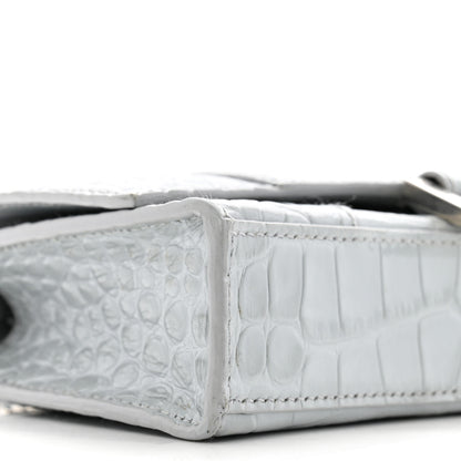 Balenciaga Shiny Metallic Calfskin Crocodile Embossed Hourglass Chain Bag Ash Blue 8 of 11