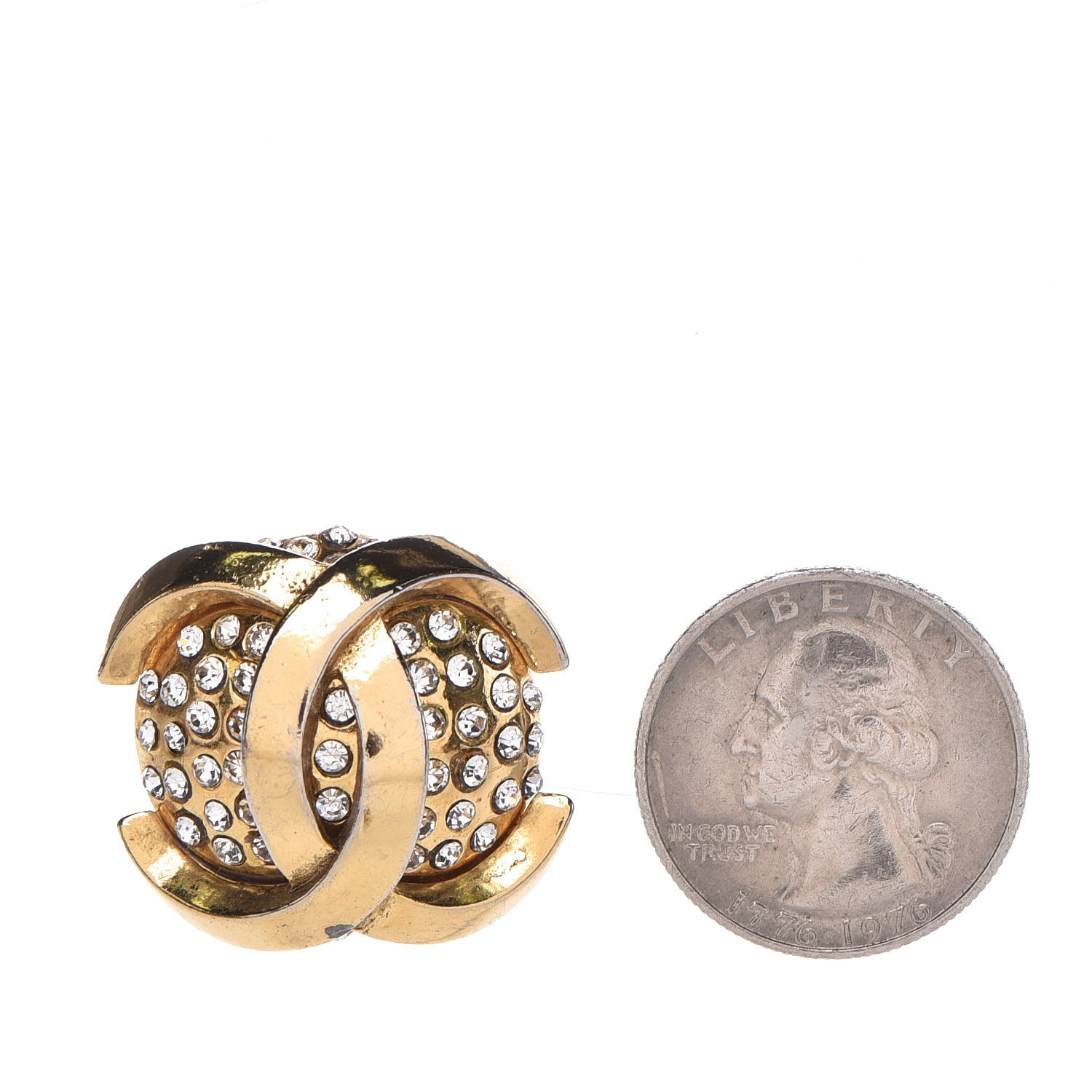 Chanel Crystal CC Clip On Earrings Gold 2 of 7