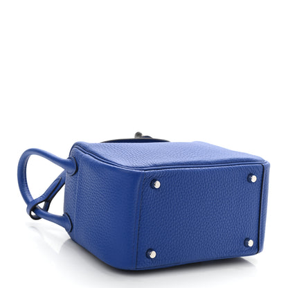 Hermes Taurillon Clemence Mini Lindy 20 Bleu Electrique 4 of 10