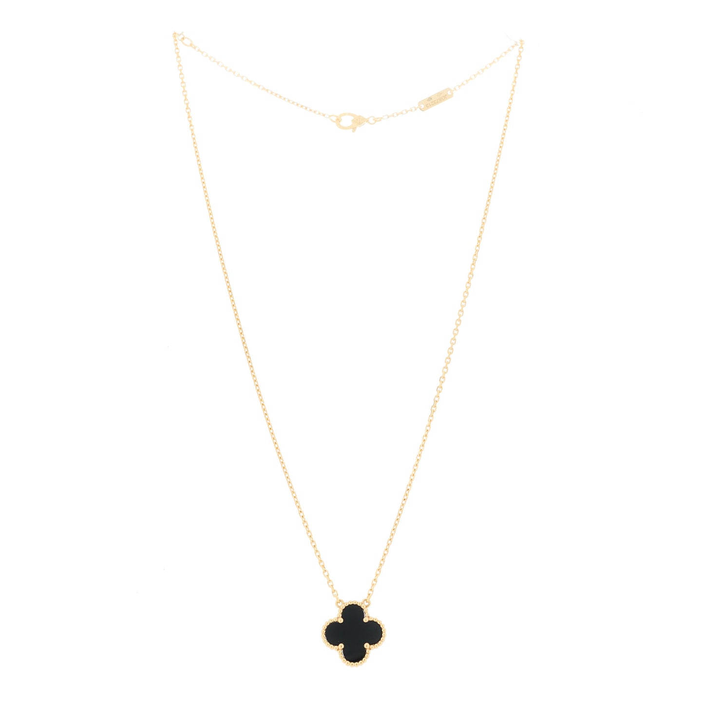 18K Yellow Gold Black Onyx Vintage Alhambra Pendant Necklace