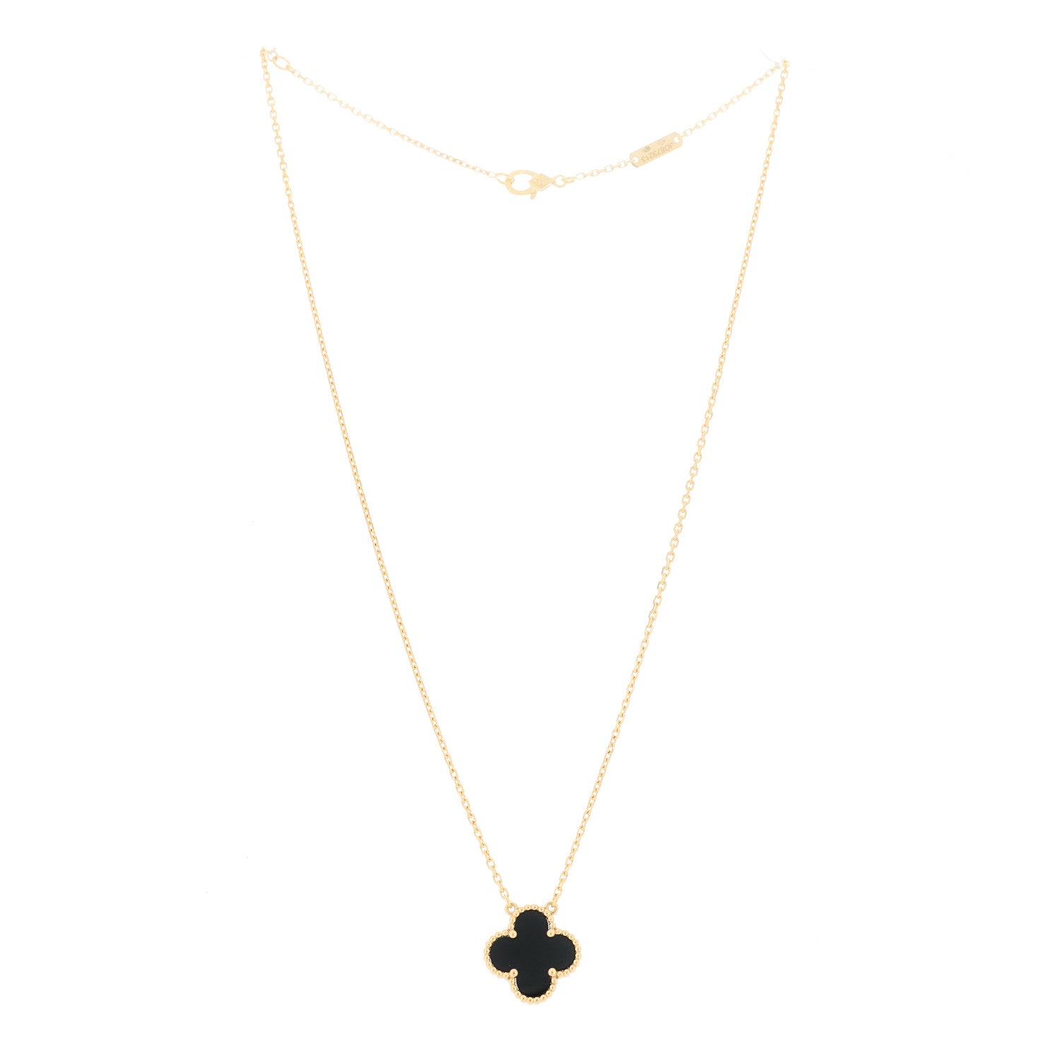 Van Cleef & Arpels 18K Yellow Gold Black Onyx Vintage Alhambra Pendant Necklace 3 of 6