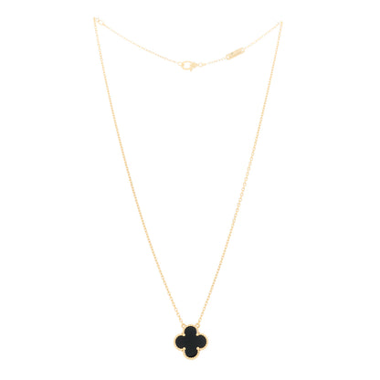 Van Cleef & Arpels 18K Yellow Gold Black Onyx Vintage Alhambra Pendant Necklace 3 of 6