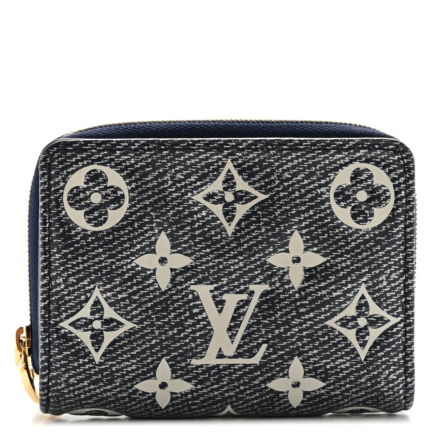 Denim Effect Lambskin Embossed Monogram Lou Coussin Wallet Navy