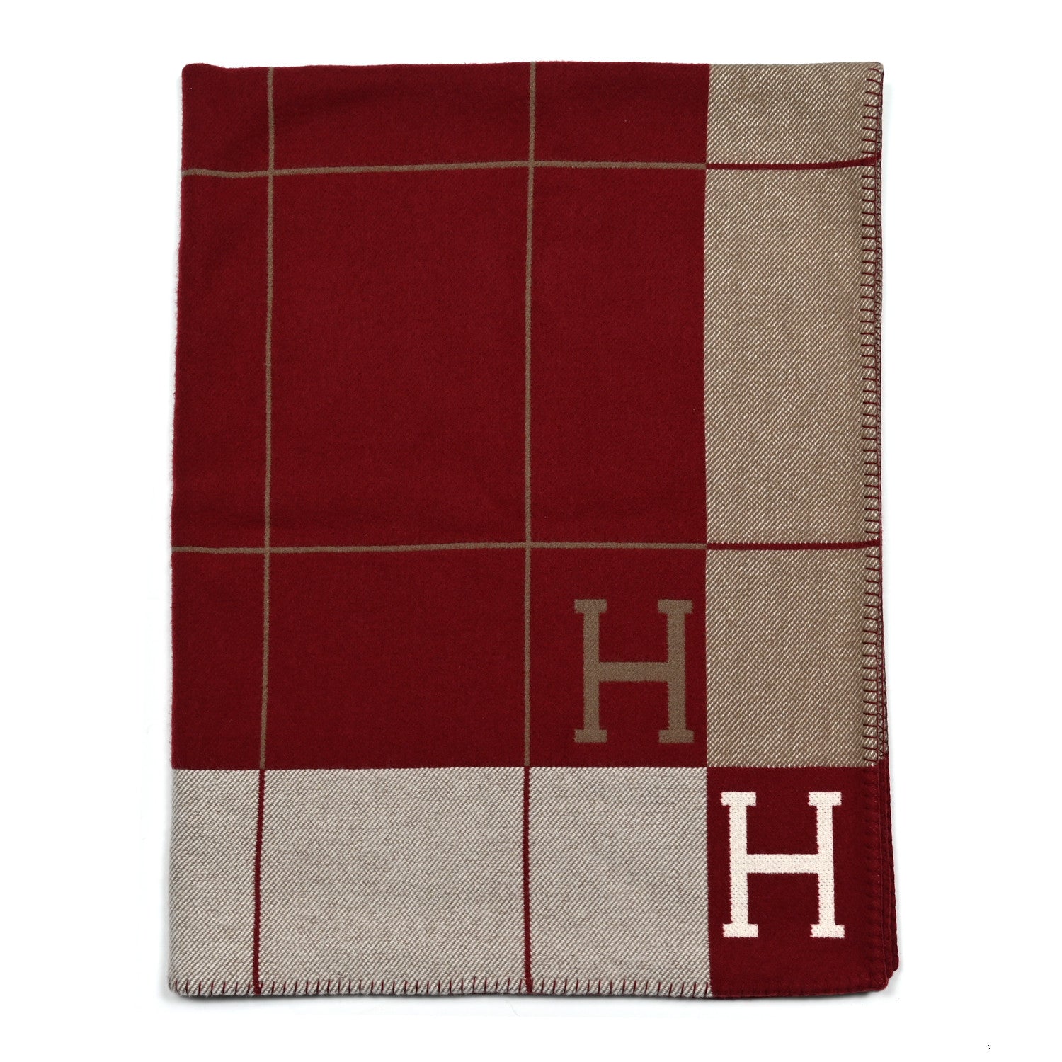 Hermes Wool Cashmere Avalon III Blanket Ecru Rouge H 1 of 3