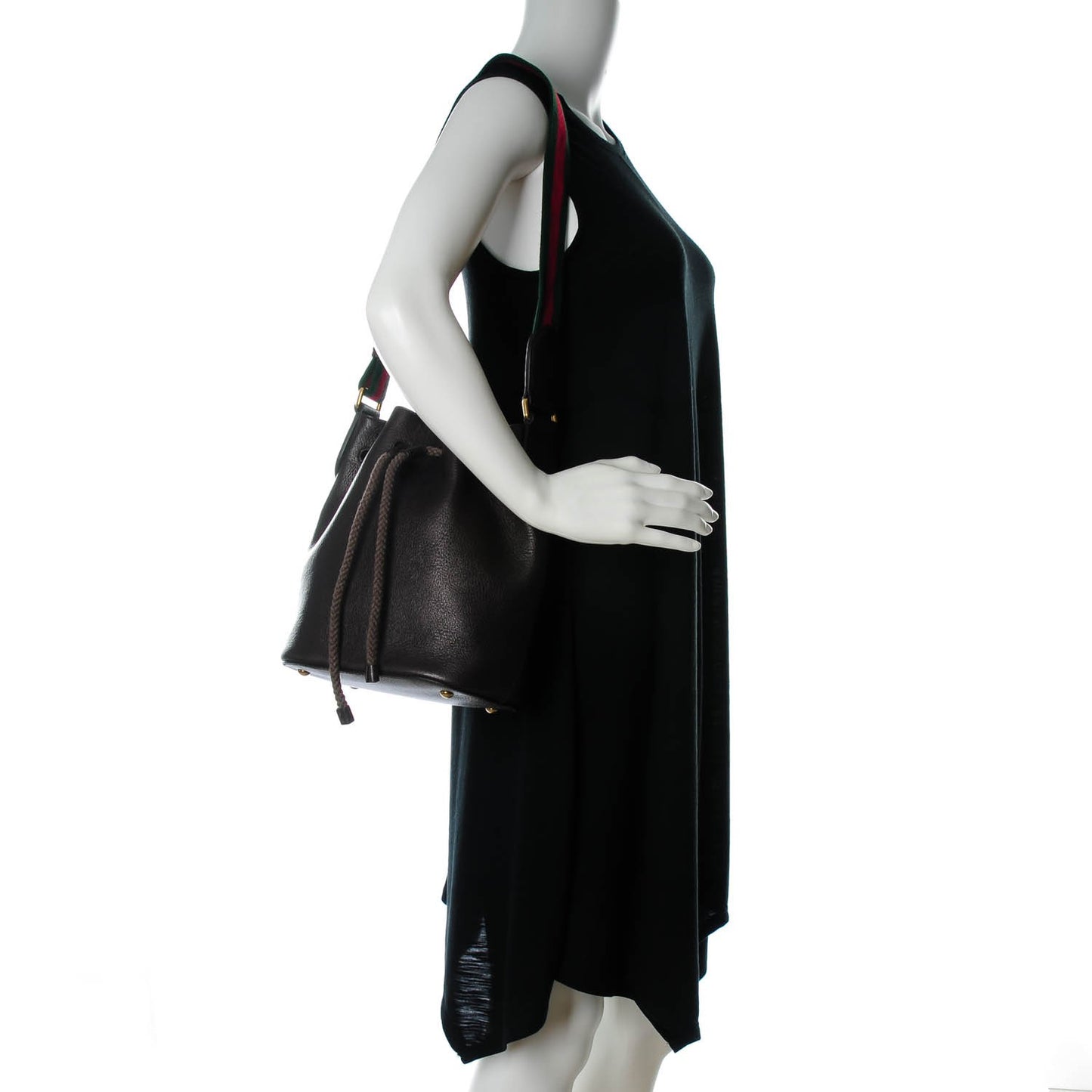 Calfskin Web Medium Bucket Bag Cocoa