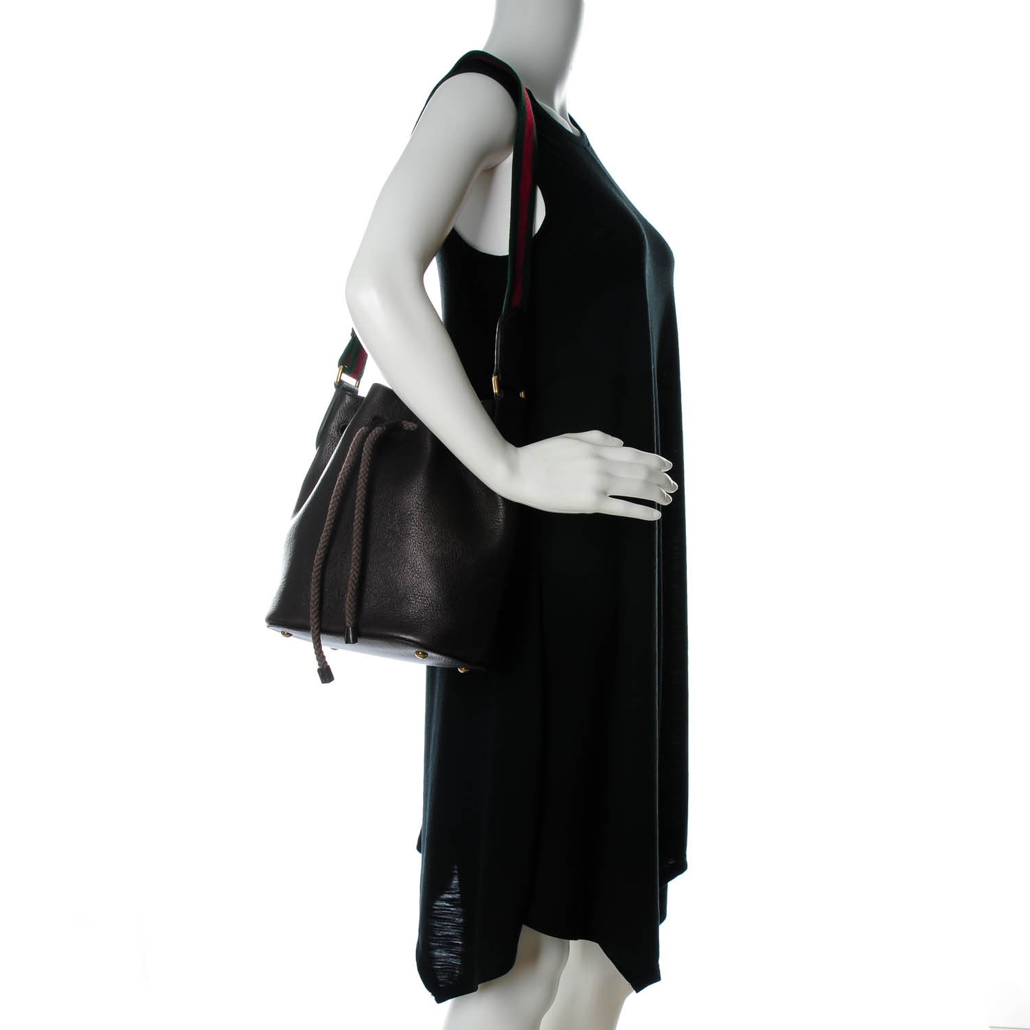 Gucci Calfskin Web Medium Bucket Bag Cocoa 2 of 7