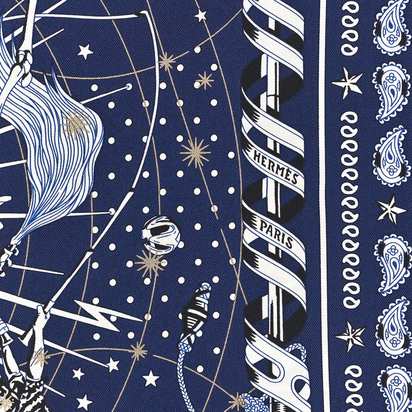Silk Chorus Stellarum Bandana Scarf 55 Marine White Black