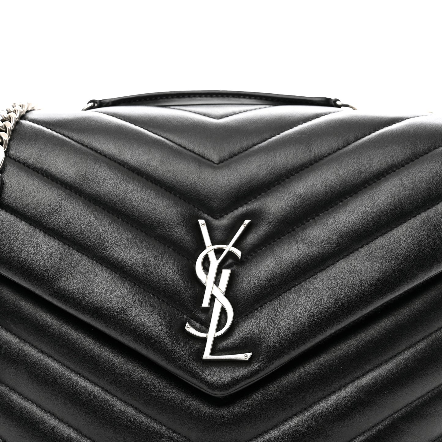 Calfskin Y Quilted Monogram Medium Loulou Chain Satchel Black