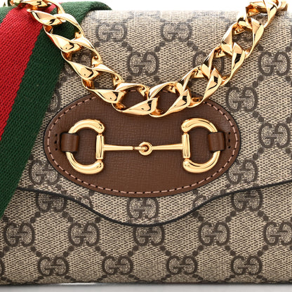 Gucci GG Supreme Monogram Azalea Calfskin Web Mini Horsebit 1955 Chain Shoulder Bag Beige Ebony Brown Sugar 7 of 9