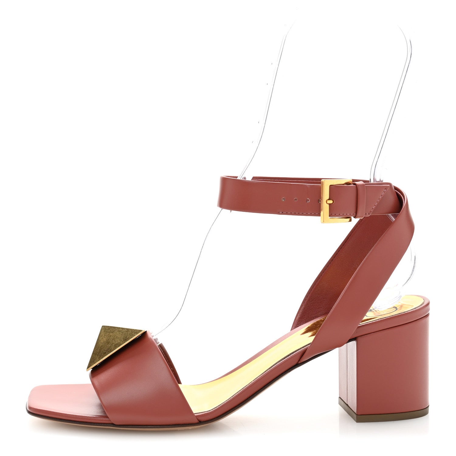 Valentino Garavani Calfskin One Stud Ankle Strap 60mm Sandals 37.5 Gingerbread 1 of 12