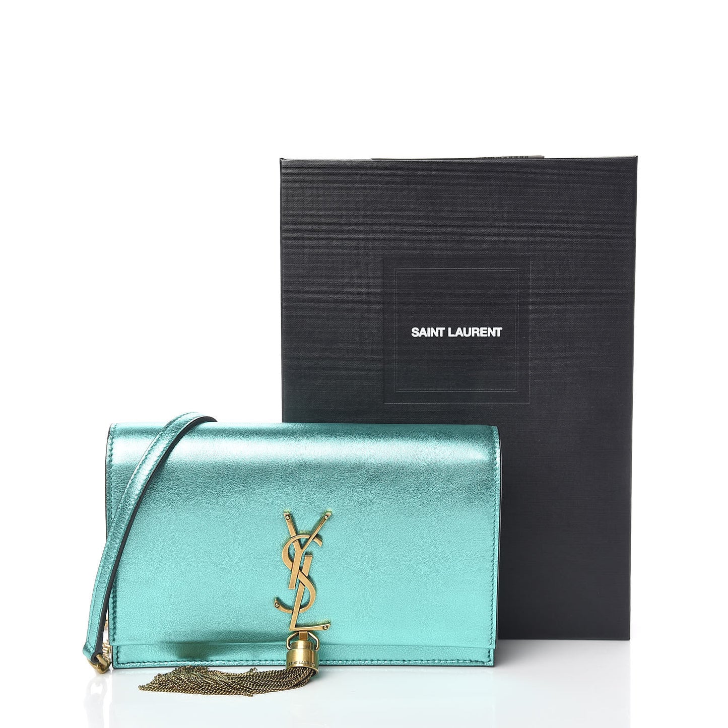 Laminated Calfskin Classic Monogram Kate Tassel Chain Wallet Green