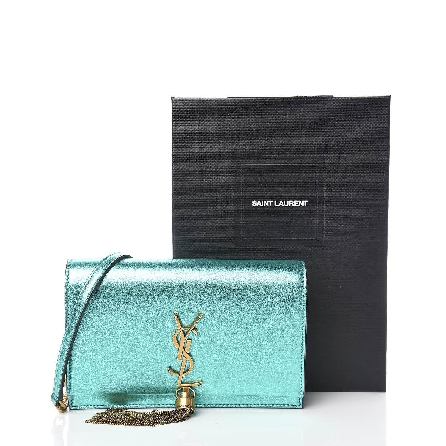Saint Laurent Laminated Calfskin Classic Monogram Kate Tassel Chain Wallet Green 11 of 11