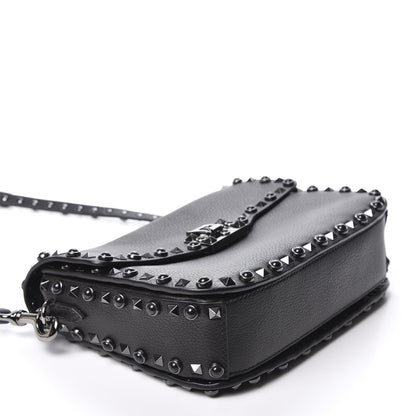 Valentino Garavani Pebbled Calfskin Onyx Medium Rockstud Rolling Flap Saddle Bag Black 3 of 8
