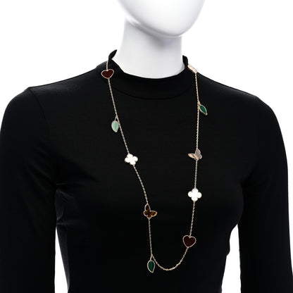 Van Cleef & Arpels 18K Yellow Gold Mother of Pearl Malachite Carnelian Tiger Eye 12 Motif Lucky Alhambra Necklace 2 of 5