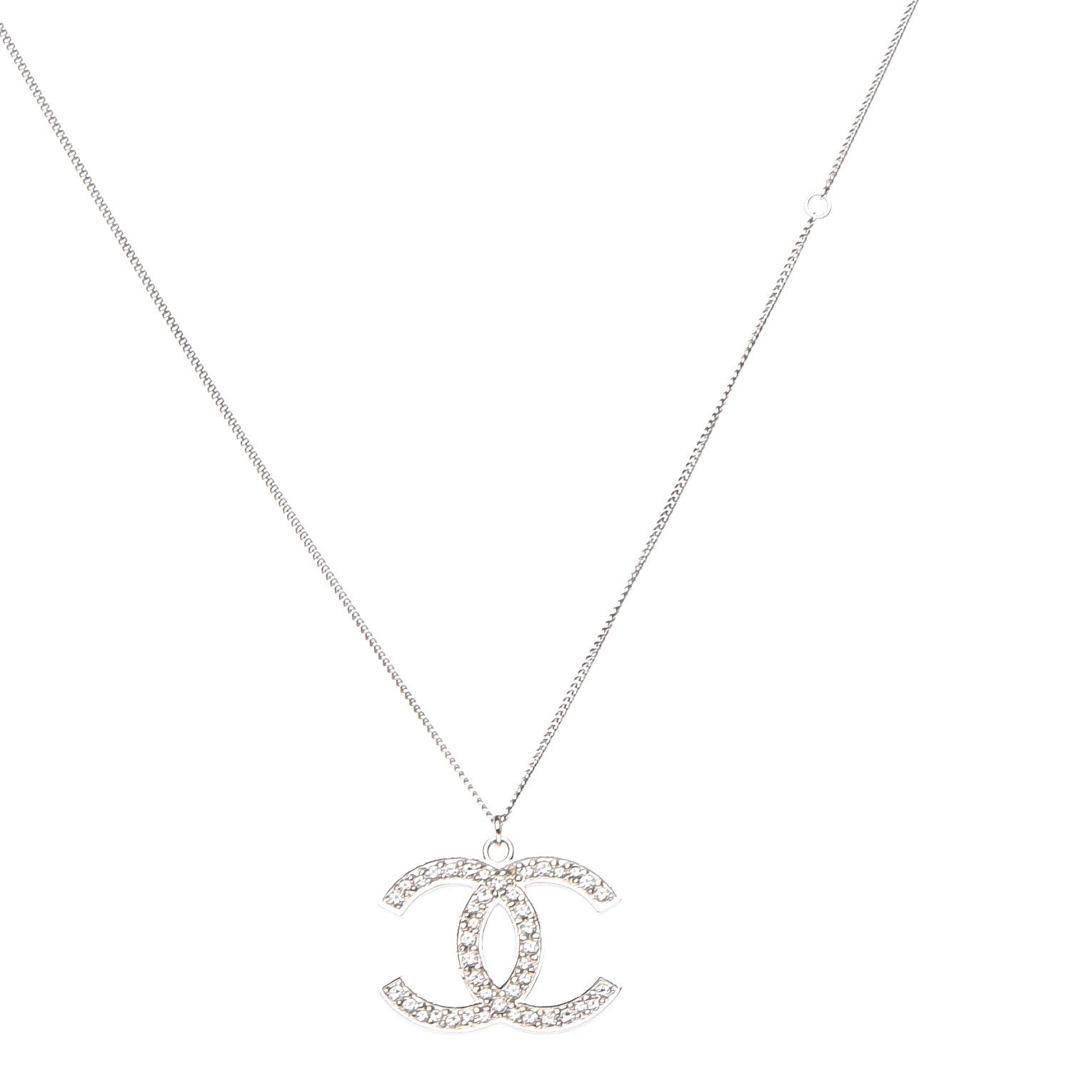 Chanel Crystal Large CC Necklace Silver 1 of 7