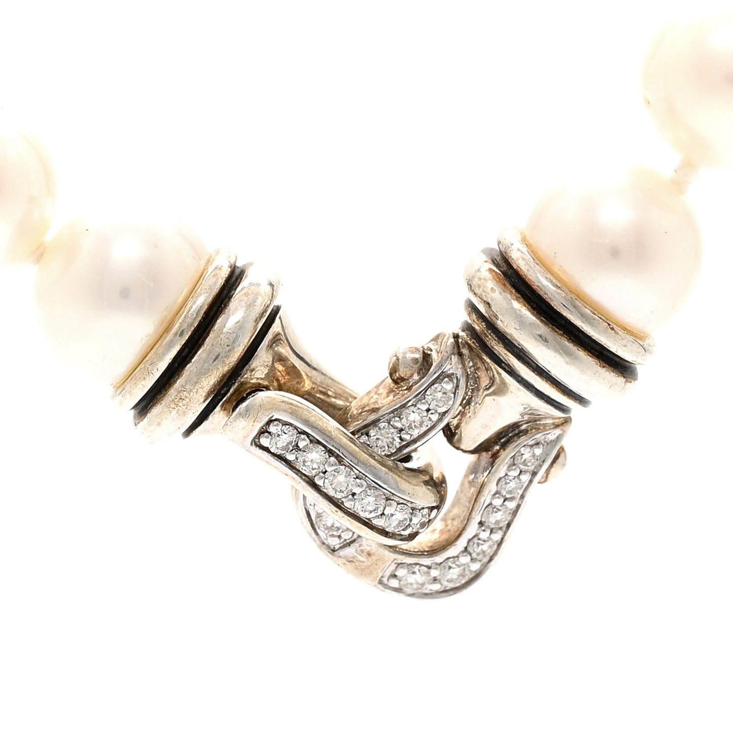 Sterling Silver Diamond Cultured Freshwater Pearl 8-8.5mm Buckle Necklace 36"