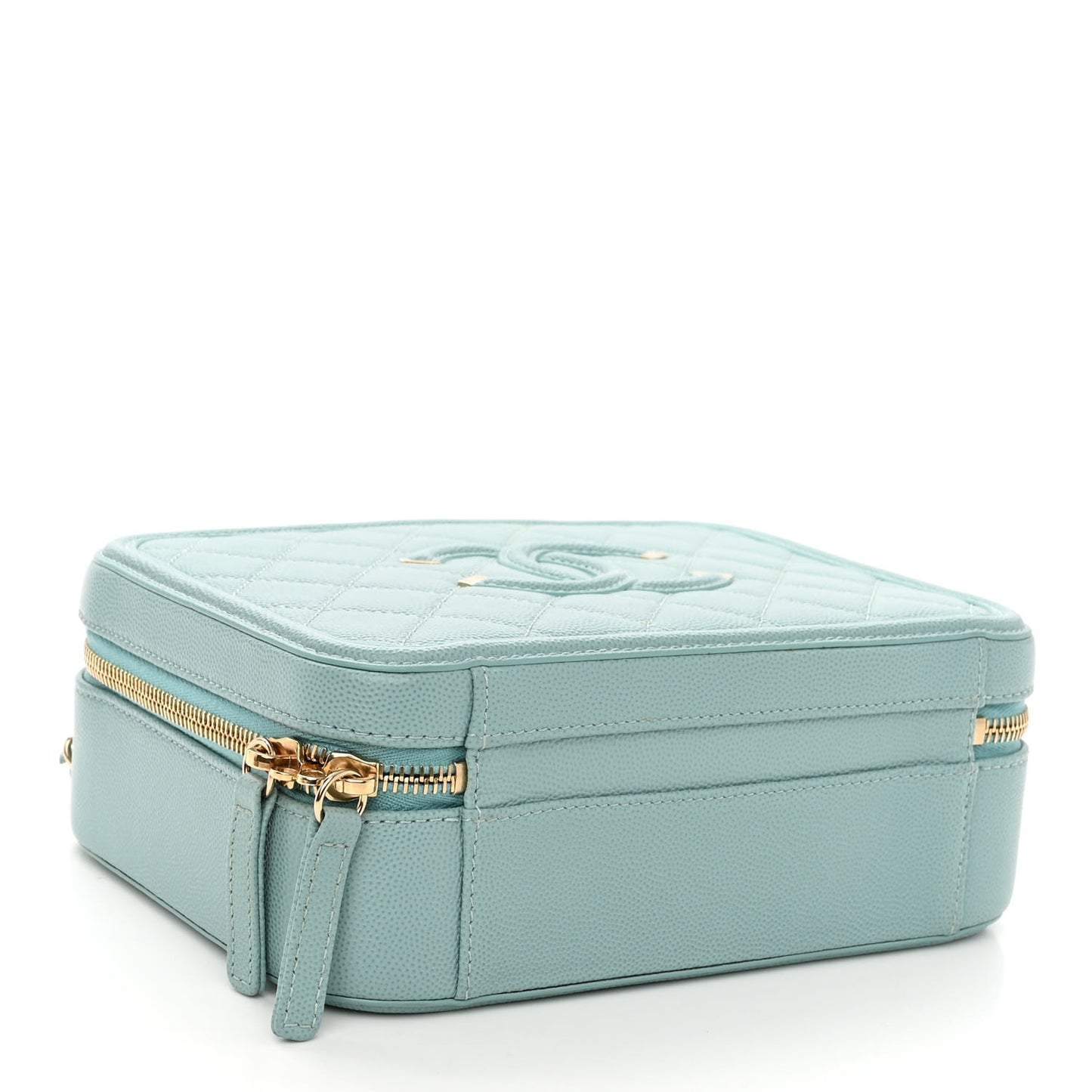 Caviar Quilted Medium CC Filigree Vanity Case Light Blue