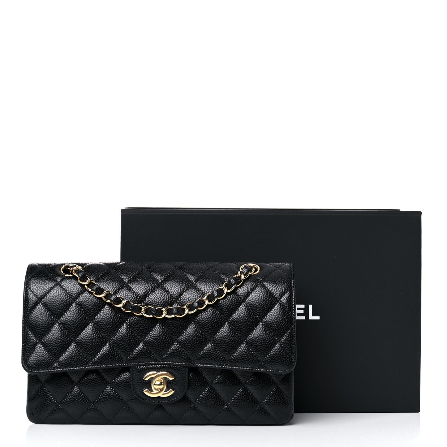 Caviar Quilted Medium Double Flap Black