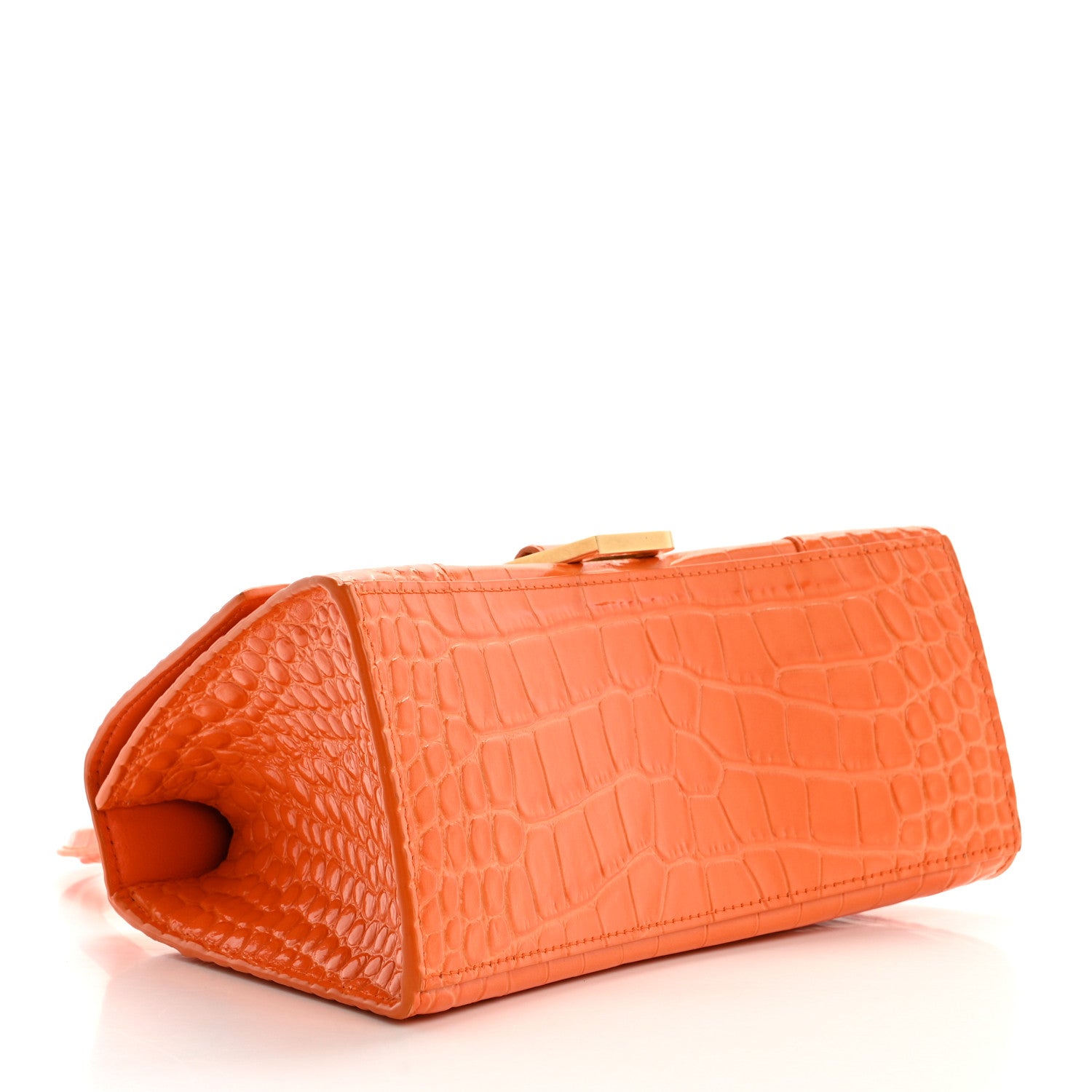 Balenciaga Shiny Calfskin Crocodile Embossed Small Hourglass Top Handle Bag Orange 4 of 11