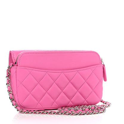 Chanel Lambskin Quilted Flap Phone Holder With Chain Neon Pink 3 of 14