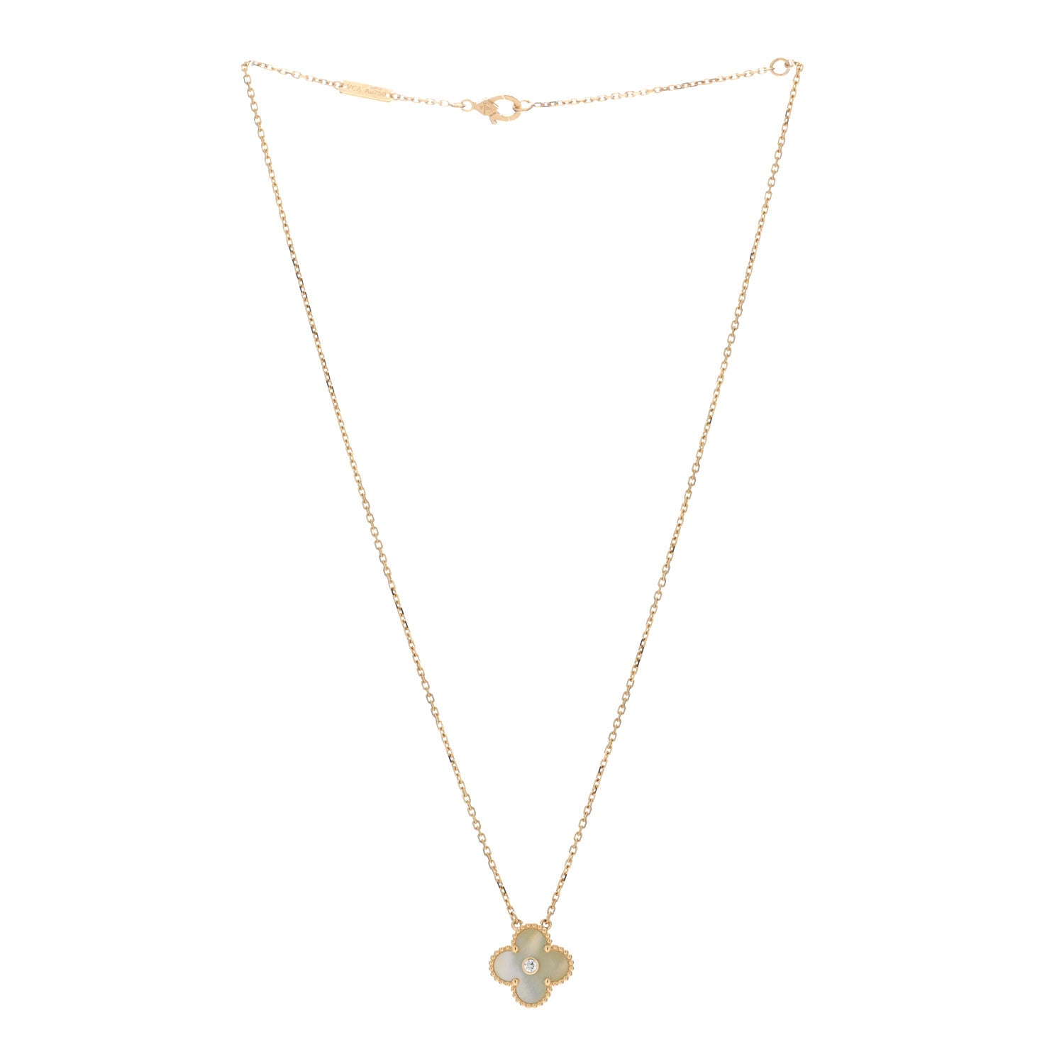 Van Cleef & Arpels 18K Yellow Gold Diamond Yellow Mother of Pearl Vintage Alhambra Pendant Necklace 4 of 5