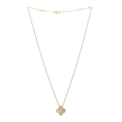 Van Cleef & Arpels 18K Yellow Gold Diamond Yellow Mother of Pearl Vintage Alhambra Pendant Necklace 4 of 5