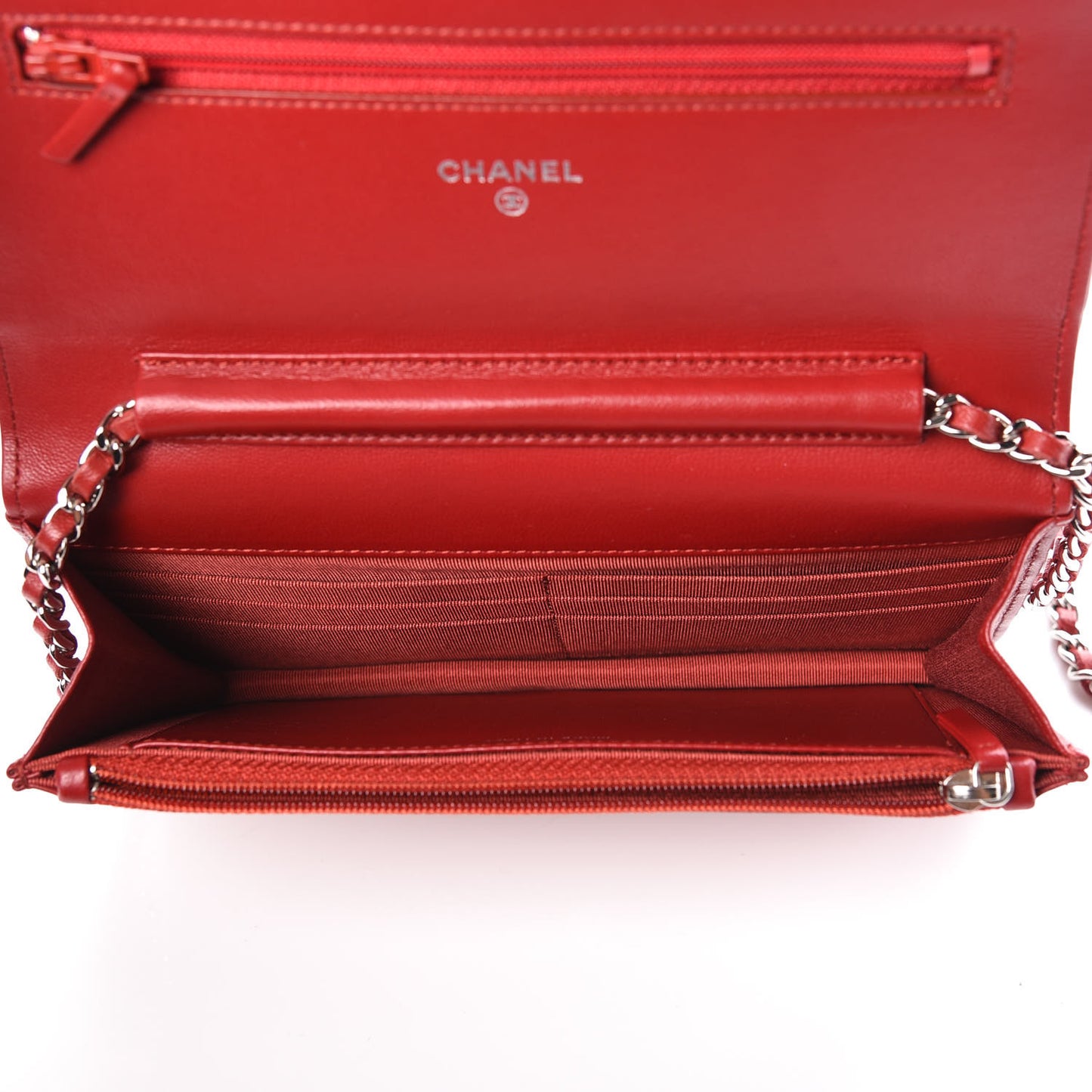 Lambskin Quilted Wallet On Chain WOC Red