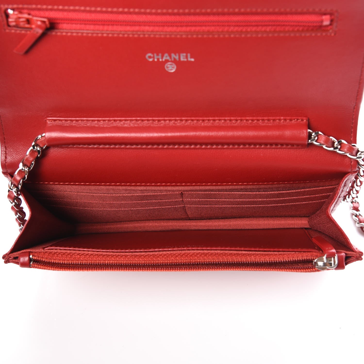 Chanel Lambskin Quilted Wallet On Chain WOC Red 7 of 10
