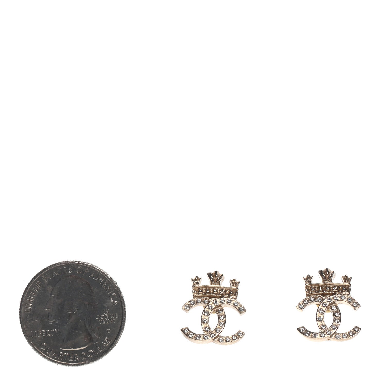 Chanel Crystal CC Crown Earrings Gold 2 of 4