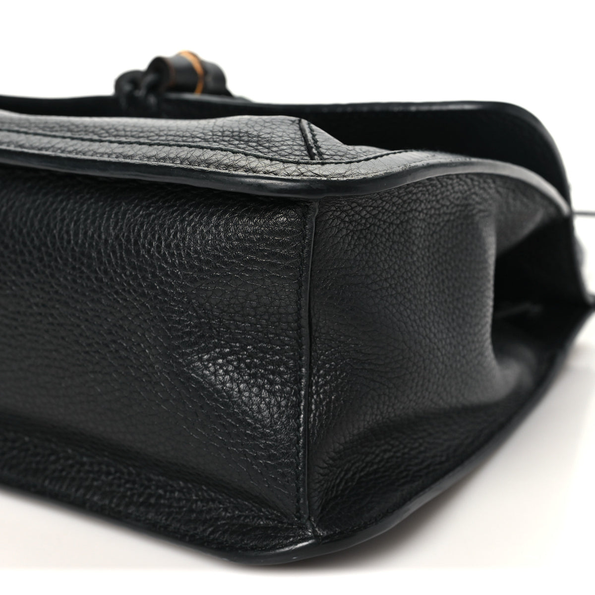 Pebbled Calfskin Medium Bamboo Daily Flap Shoulder Bag Black