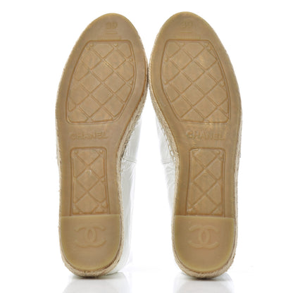 Chanel Distressed Patent CC Espadrilles 39 White Silver 5 of 12