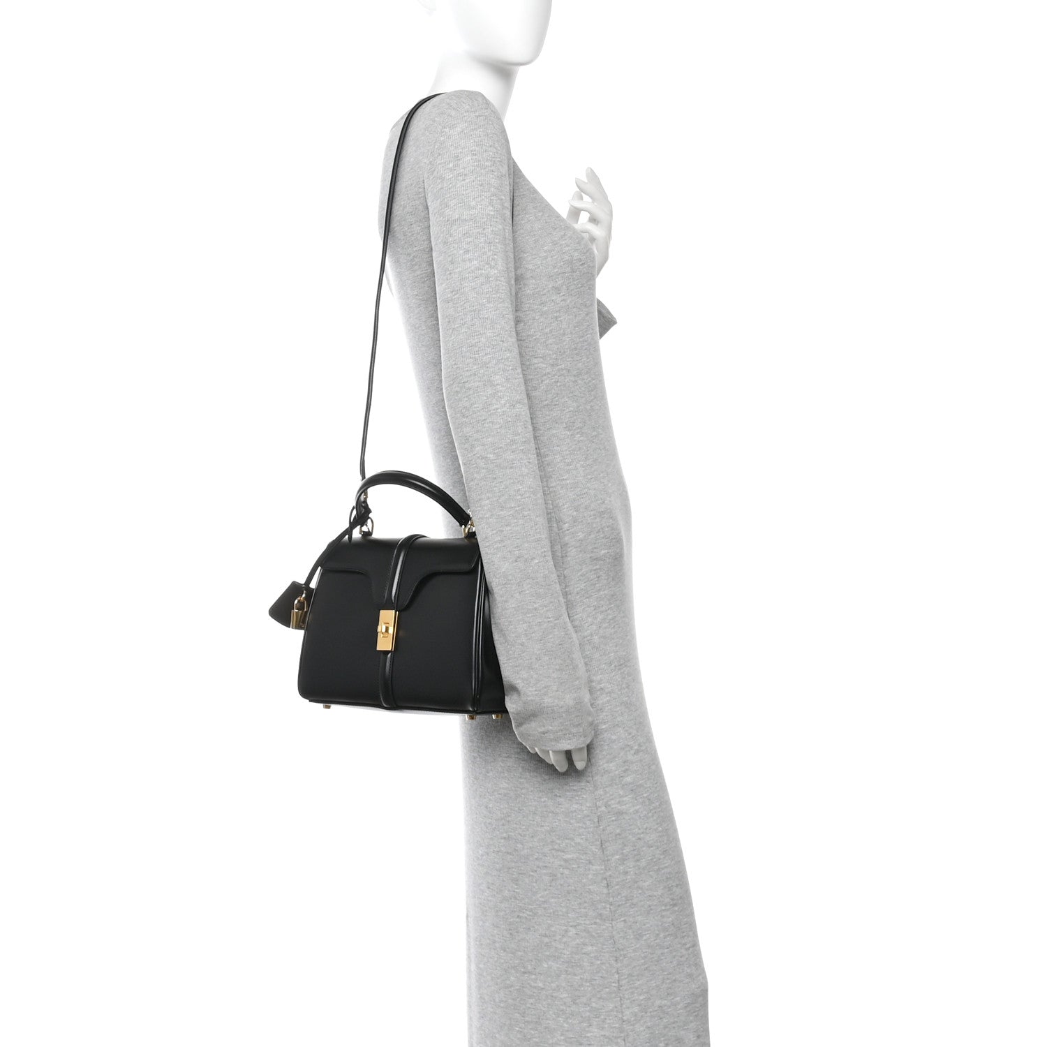 Celine Satinated Calfskin Small 16 Top Handle Bag Black 2 of 11