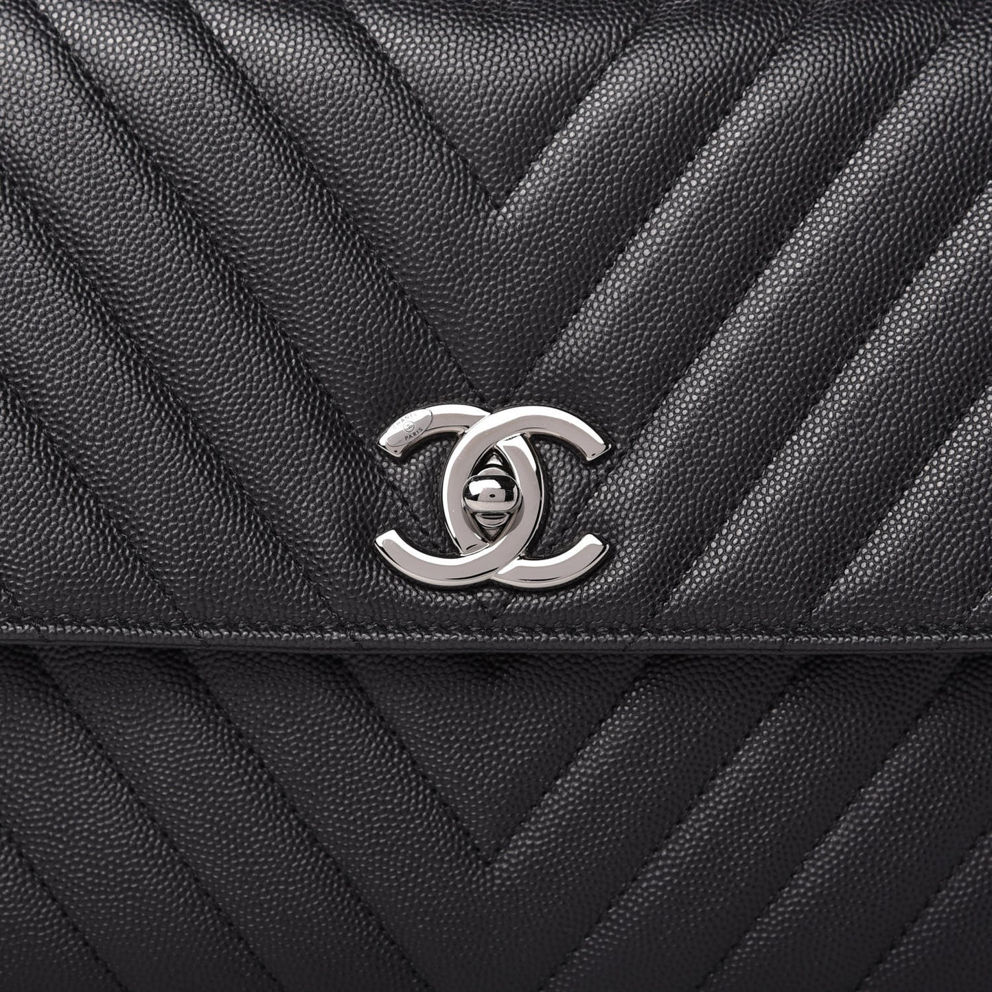 Caviar Chevron Quilted Medium Coco Handle Flap Black