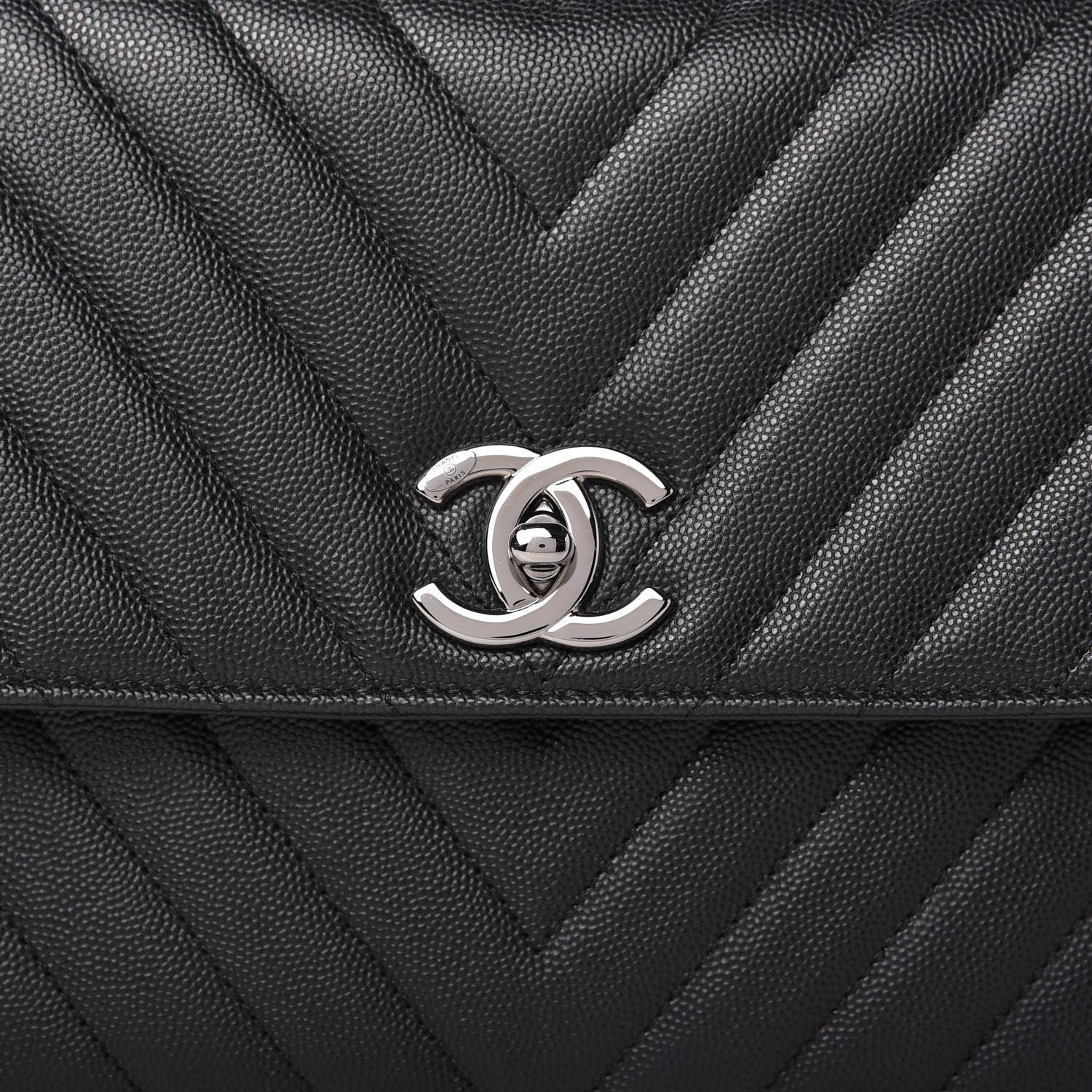 Chanel Caviar Chevron Quilted Medium Coco Handle Flap Black 10 of 10