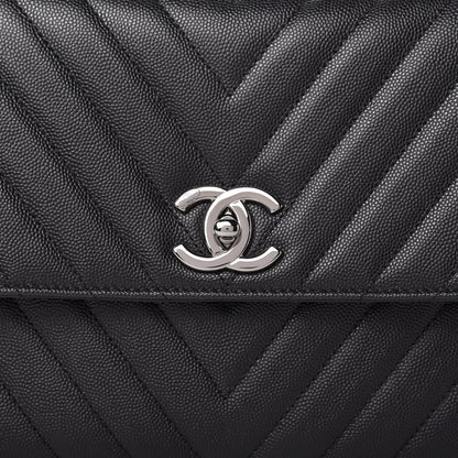 Chanel Caviar Chevron Quilted Medium Coco Handle Flap Black 10 of 10