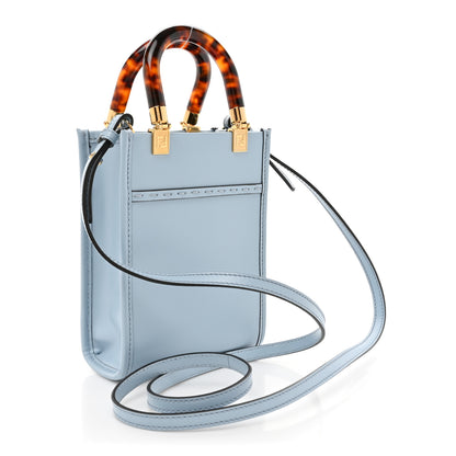 Fendi Vitello King Plexiglass Logo Embossed Mini Fendi Sunshine Shopper Tote Azzurro Baby 3 of 10