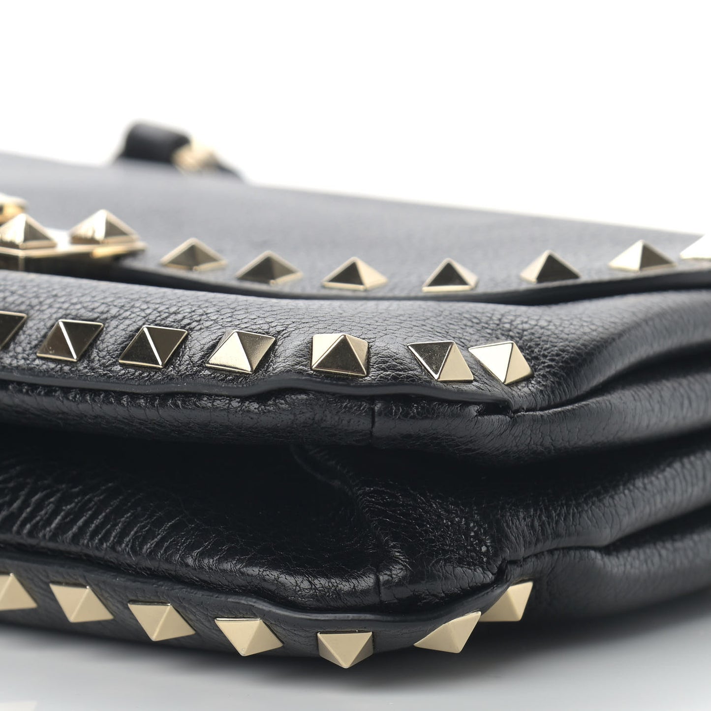 Pebbled Calfskin Small Rockstud Flap Crossbody Bag Black