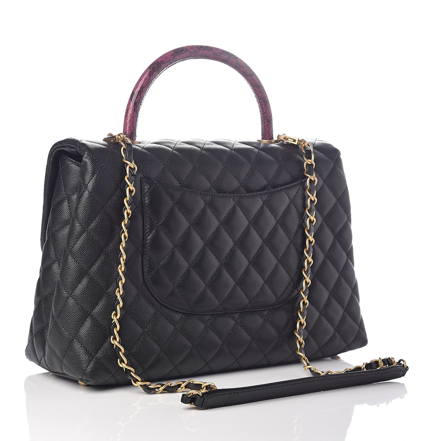 Caviar Elaphe Quilted Medium Coco Handle Flap Black Burgundy