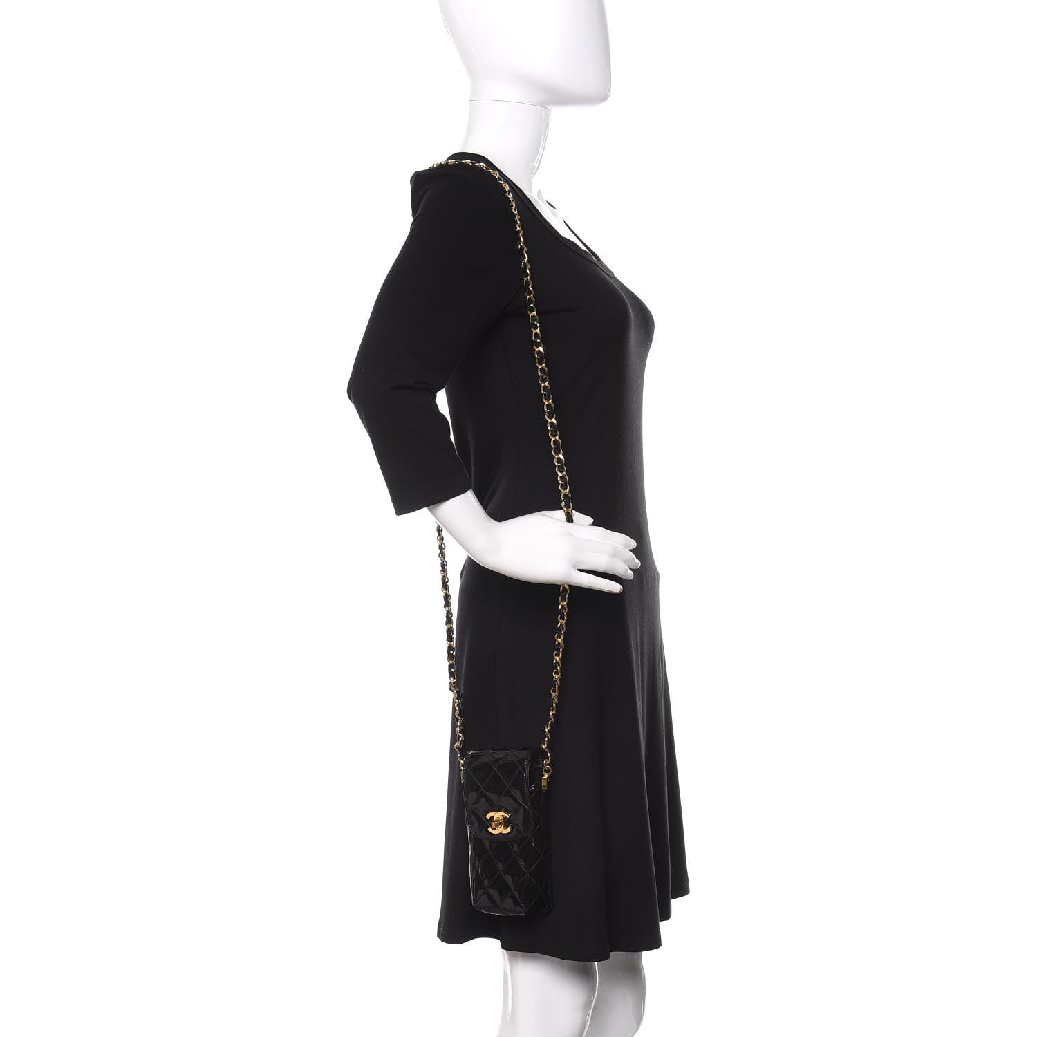 Chanel Patent Calfskin Quilted CC Phone Holder Black 2 of 10