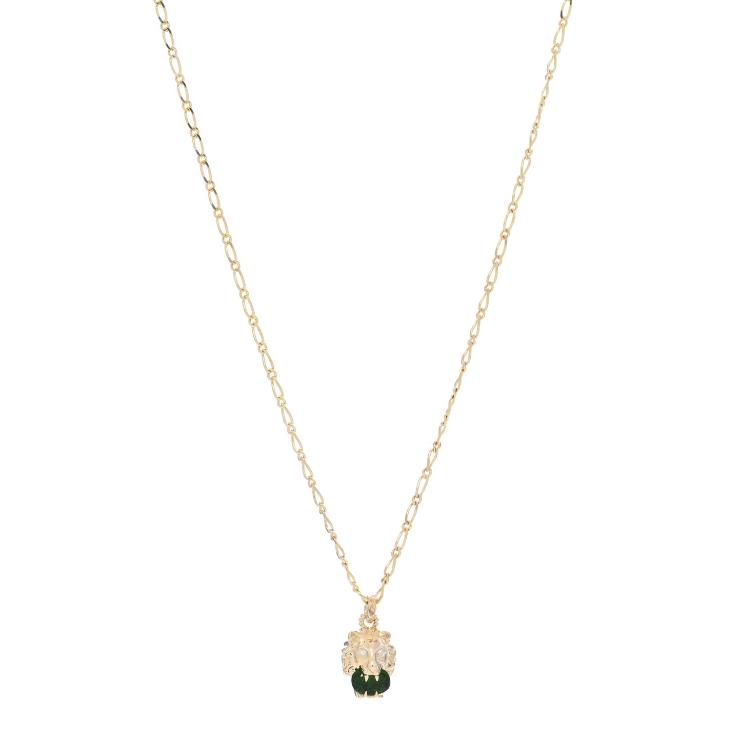 18K Yellow Gold Diamond Chrome Diopside Lion Head Necklace