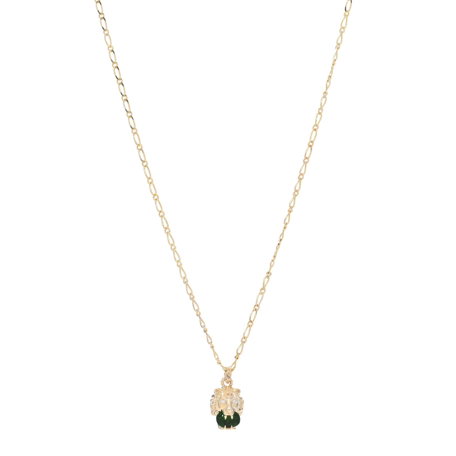 Gucci 18K Yellow Gold Diamond Chrome Diopside Lion Head Necklace 1 of 4