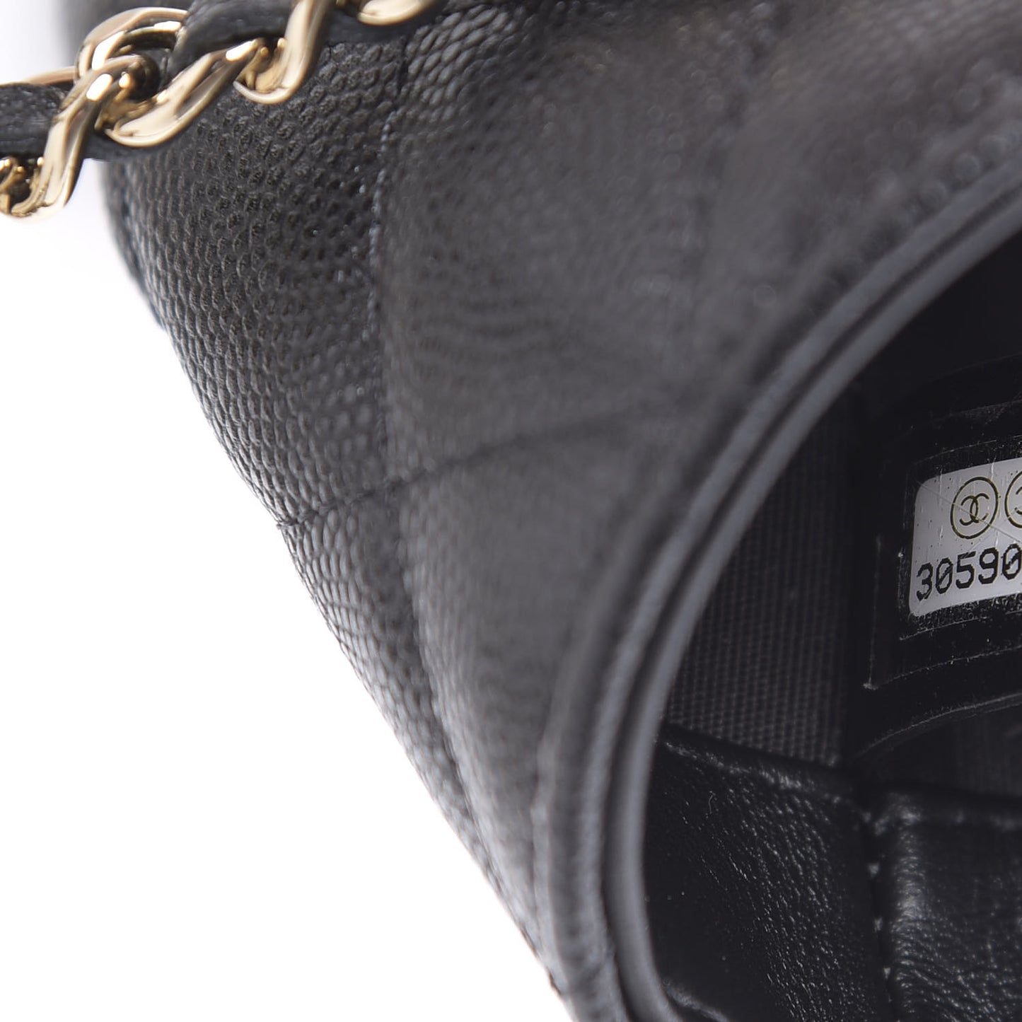 Caviar Quilted French New Wave Phone Holder With Chain Black