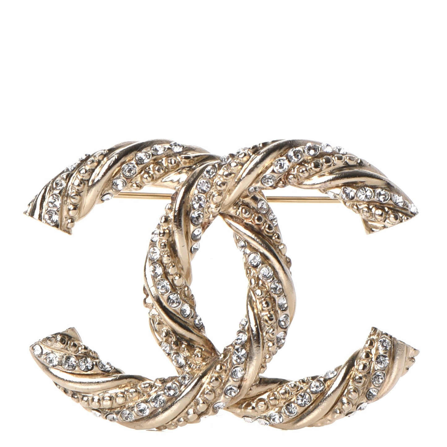 Crystal Twisted CC Brooch Light Gold