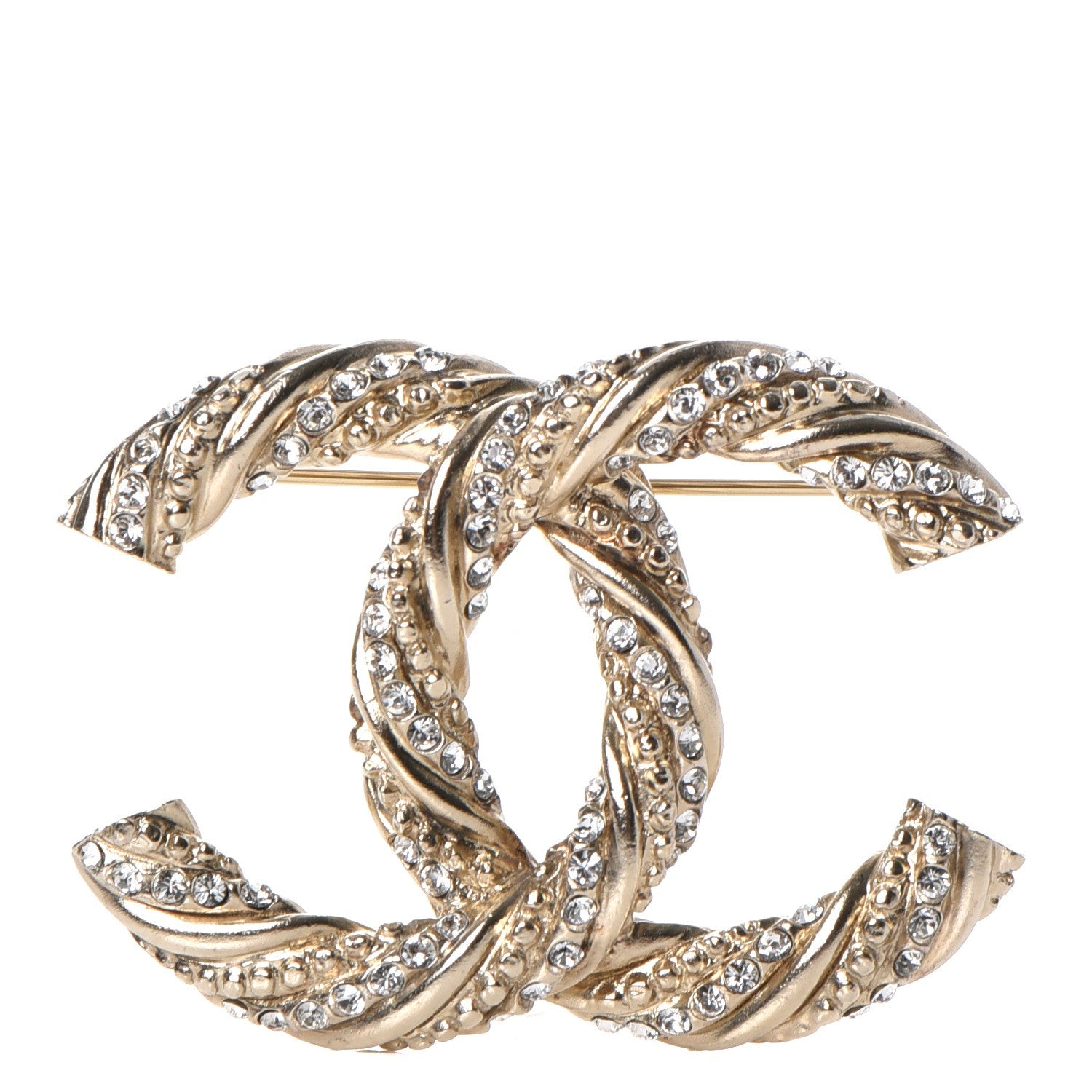 Chanel Crystal Twisted CC Brooch Light Gold 1 of 5