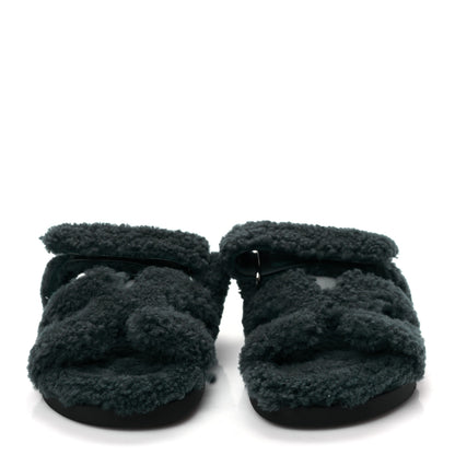 Hermes Woolskin Womens Chypre Sandals 36.5 Vert Anglais 2 of 8
