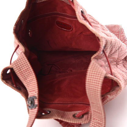 Chanel Toile Gingham Quilted Drawstring Bag Red 5 of 16