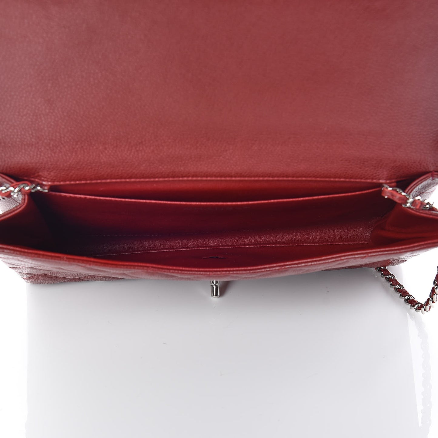 Caviar Quilted Clutch With Chain Flap Dark Red