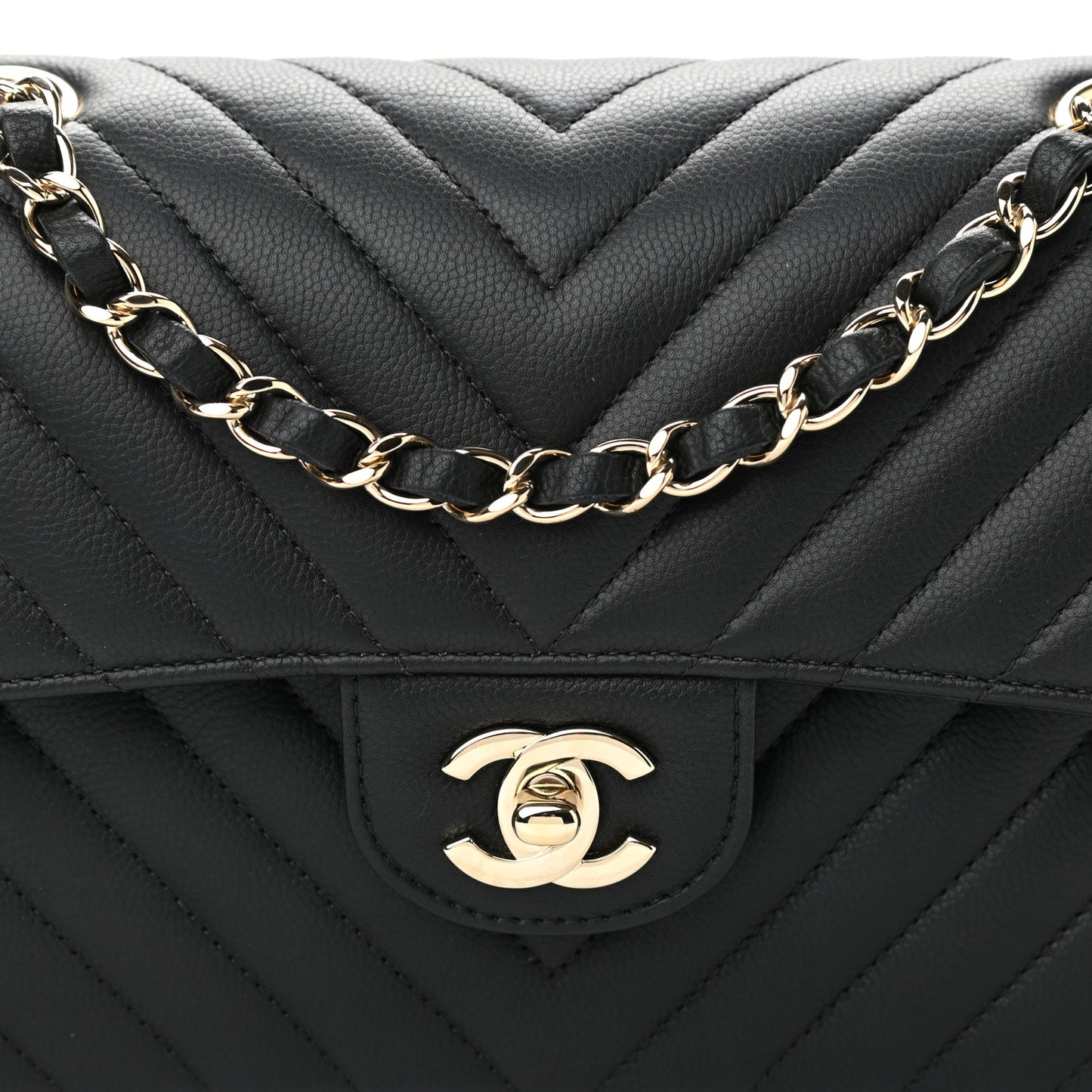 Caviar Chevron Quilted Small Double Flap Black