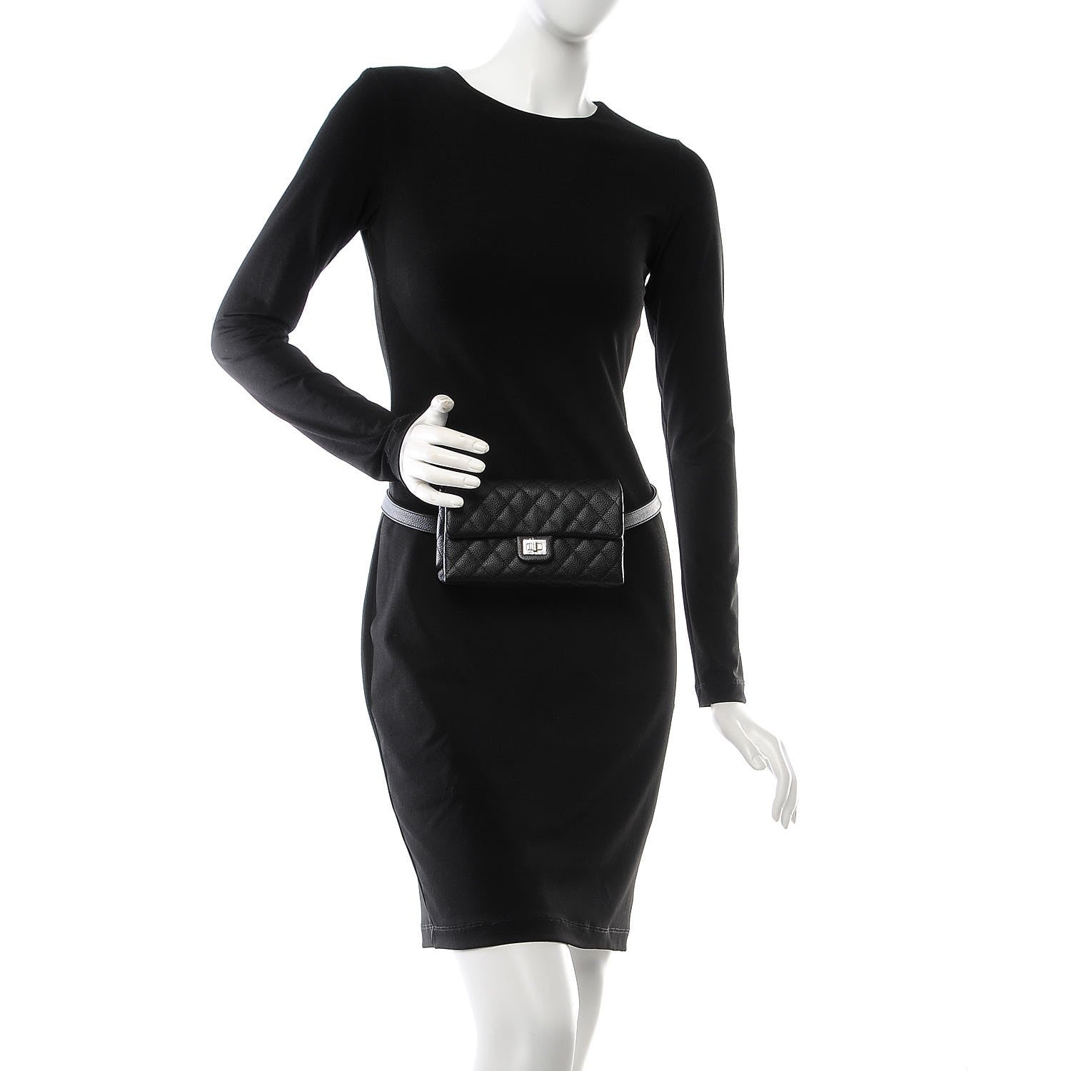 Chanel Grained Calfskin Quilted 2.55 Reissue Flap Belt Bag Clutch Black 2 of 9