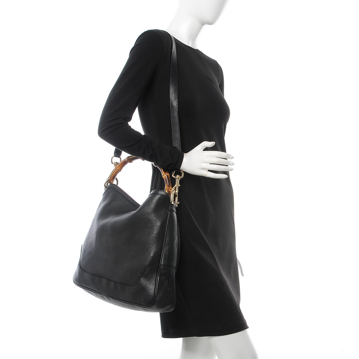 Pebbled Calfskin Medium Diana Bamboo Shoulder Bag Black